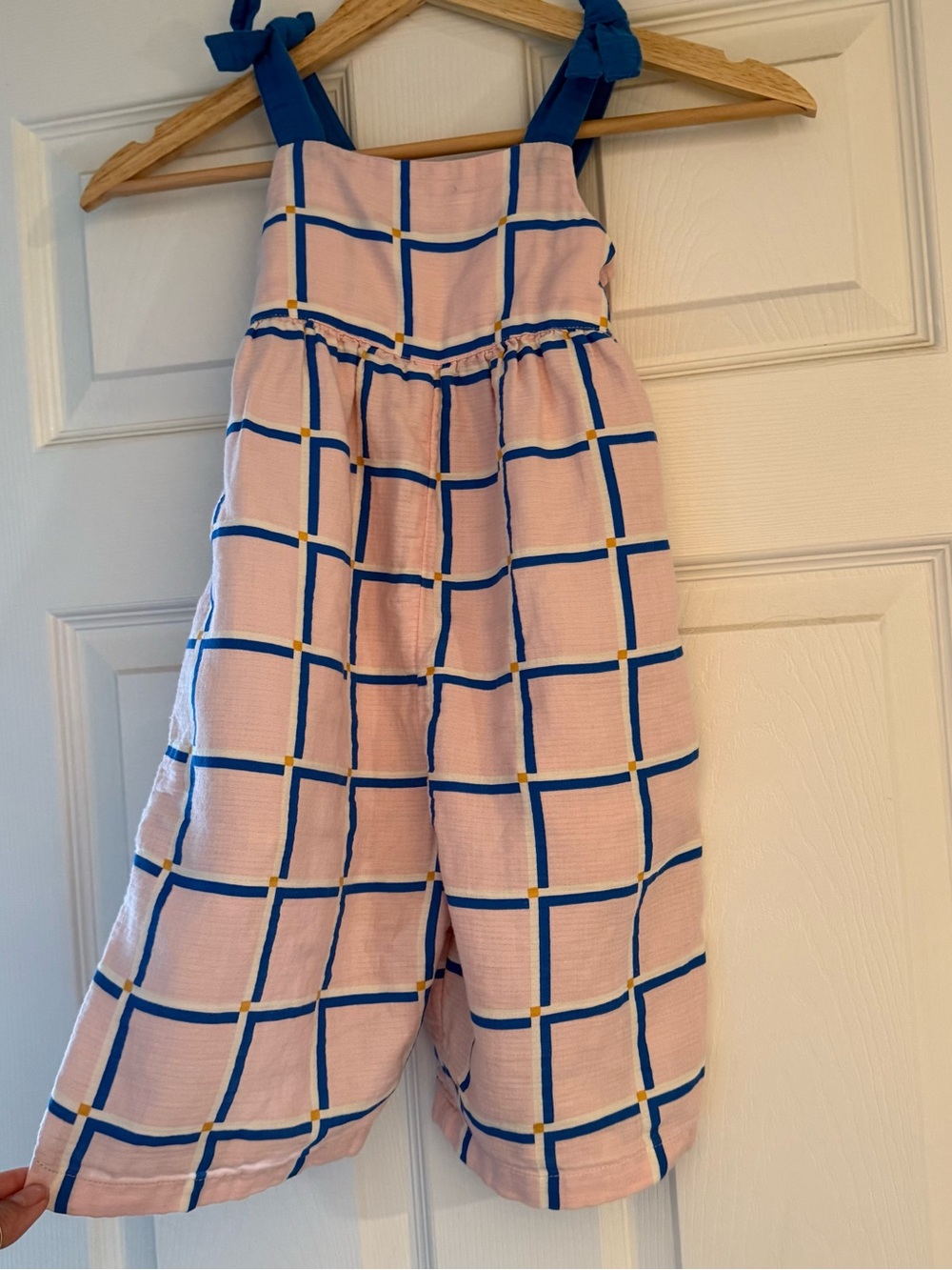 Open Edit Girls Pink Check Wide-Leg Jumpsuit with Blue Straps - Size 3